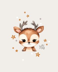 a cute deer with antlers on its head and stars around it's neck