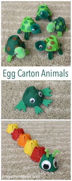 an egg carton animal made out of construction paper