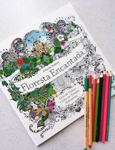 a coloring book with colored pencils next to it