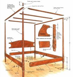 an image of a wooden bed frame with plans for it and instructions on how to build it