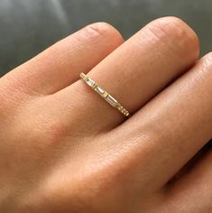 Baguette diamonds centered on a 14K gold ring Alternative Wedding Bands, Jennie Kwon, Aesthetic Rings, Baguette Ring, Baguette Diamonds, Pave Ring, 14k Gold Ring, Alternative Wedding, Small Jewelry