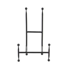 a black metal rack with two hooks on it