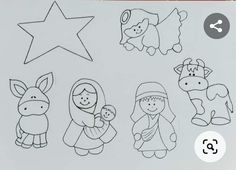 this is an image of children's nativity coloring pages with animals and stars