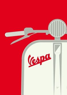 a red and white vespa advertisement with the words, my vespa from italy with love