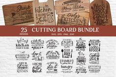 the 25 cutting board bundle is shown in different font styles and sizes, including one for each