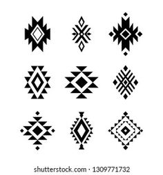 a set of black and white native american geometric designs, isolated on a white background