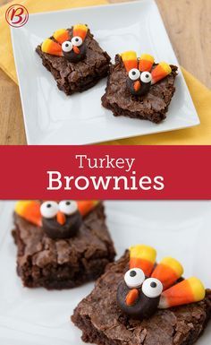 turkey brownies on a plate with candy eyes