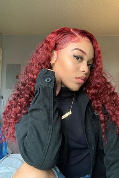 Frontal Styles, Dyed Curly Hair, Red Hair Inspo, Red Curly Hair, Dyed Hair Inspiration, Human Hair Color, Colored Curly Hair, Dyed Natural Hair, Curly Hair Wig