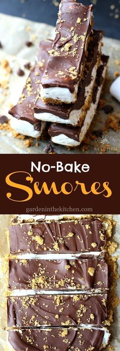 no - bake s'mores recipe with chocolate and marshmallow