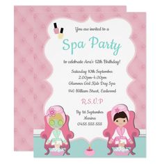 Girls Spa Invite Pamper party Make up invitation Spa Party Invitations, Party Make-up, Girl Spa Party, Kids Spa, Spa Birthday Parties, Paris Birthday, Spa Birthday, Pamper Party