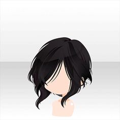 an anime character with black hair and long dark hair, looking to the side while standing in front of a white background