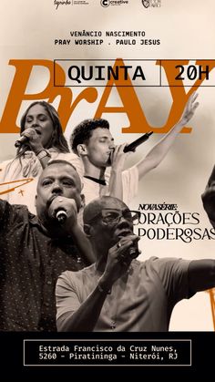 the poster for pray, which features four men singing and holding microphones in their hands