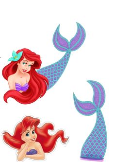 the little mermaid is sitting next to her mother's tail, and she has long red hair