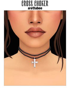 the cross choker is attached to a woman's chest and has a white cross on it