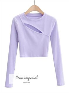 Women Black Hollow out front Rib Fit top Hole Cropped Long Sleeve T-shirt chick sexy style Cheap Purple Kawaii Tops, Cheap Cute Purple Shirt, Long Sleeve Purple Crop Top, Cheap Purple Relaxed Fit Tops, Cheap Purple Long Sleeve Shirt, Cheap Purple Tops For Women, Cheap Purple Everyday Tops, Cheap Purple Tops For Festivals, Cheap Elegant Purple Tops