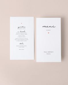 two folded menus with hearts on them