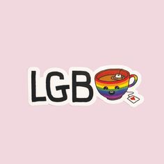 a sticker that says igb with a rainbow coffee cup in the middle and playing cards