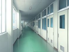 an empty hallway with lots of windows next to each other on either side of the wall