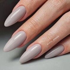 Gray Nails Almond, Gray Almond Nails, Gray Nail Polish, Beige Nail, Beige Nails, Casual Nails, Neutral Nails