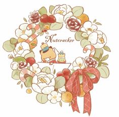 an image of a wreath with flowers and fruits around it that says nutcracker