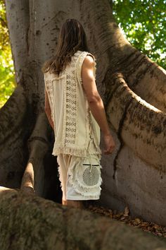 TAONGA Beige Cotton Vest With Pocket Block Printed Tribal Patterns Handmade Naturally Dyed Earthy Viking Primitive Rave Goa Festival AJJAYA Primitive Clothing, Ritual Clothing, Nature Women, Diy Fashion No Sew, Handmade Fabric Bags, Hemp Clothing, Viking Clothing, Festival Gear, Burning Man Outfits