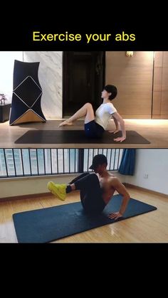 two pictures with the words exercise your abss and an image of a man doing exercises on