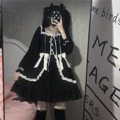 black lace up dress Maid Outfit Anime, Styl Grunge, Moda Grunge, Role Play Costume, Vintage Party Dresses, Spring Dresses Casual, Women Streetwear, Maid Dress, Vintage Party