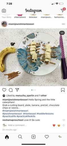 an instagram page with bananas and marshmallows on it