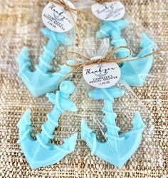 "With each order, you receive the most elegant anchor soaps, a must-have for all parties!❤️⚓️ Each soap comes individually packed in its own clear bag, and each bag has a custom tag attached on it. The soaps come in just as pictured, ready to be gifted! So you can see the joy on others' face right away!😊 The soaps are hand-made by us, my twin girls and I, at our small studio in NJ 🌟🎈 Dimensions: Approximately 3.75\" x 2.5\" each soap If you want a different custom tag design than the one shown, please let me know and I will work with you. I can make them in all simple colors. You can contact me prior if you want different colors. The soaps come unscented by default.  You can always contact me if you have any questions, I am always available to help you!🌟And thank you so much for consid Nautical Theme Wedding My Wedding Favors, Under The Sea Baby Shower Table Favors, Baby Shower Favors Fishing Theme, Under Sea Birthday, Anchor Theme, Gift For Guests, Under Sea, Ahoy Its A Boy, Its A Boy