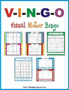 the visual motor bingo game is shown in three different colors and font, with an image of