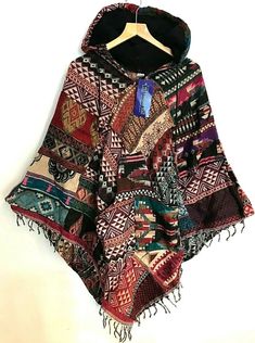 Hippy Boho Festival Ethnic Patchwork Blanket Style PONCHO | Etsy Bohemian Hooded Cape For Festivals, Bohemian Hooded Brown Poncho, Handmade Bohemian Hooded Outerwear, Bohemian Handmade Hooded Outerwear, Multicolor Festival Cape Outerwear, Handmade Multicolor Winter Poncho, Winter Hippie Multicolor Poncho, Bohemian Hooded Patchwork Outerwear, Multicolor Cape For Winter Festivals