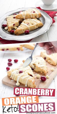 cranberry orange scones on a cutting board