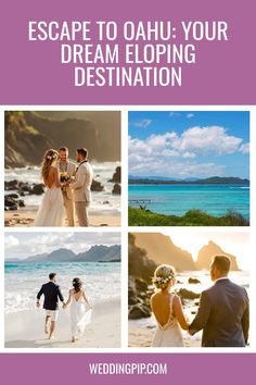 Collage of a couple eloping on a beach in Oahu, featuring ocean views and tropical scenery. Hawaiian Culture, Wedding Proposals, Elopement Ceremony, Secluded Beach, Wedding Music, Elopement Locations, Large Weddings, Elopement Inspiration, Adventure Elopement