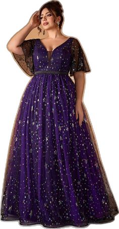 Purple V-neck Dress With Floral Embroidery, Formal Dress For Women, Evening Formal, Formal Dresses For Women, Formal Evening Dresses, Dress For Women, Formal Dress, Evening Dresses, Solid Color