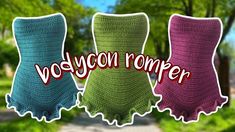 three crocheted shorts with the words voycon romper on them