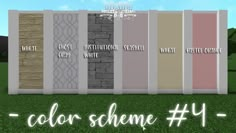 the color scheme for different walls and floors