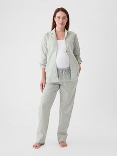 Maternity Poplin PJ Set Shirt And Pants Set, Maternity Styles, Maternity Pajamas, Gap Maternity, Gender Equality, Support People, Pj Pants, Notch Collar, Pajama Shirt