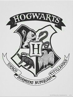 the hogwarts crest is shown in black and white