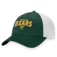 When gearing up for Baylor Bears game day, be sure to finish off your outfit in style with this Breakout Trucker snapback hat from Top of the World. The four mesh mid and rear panels offer a breezy feel that helps keep your head cool and comfortable throughout every wear. Thanks to the embroidered Baylor Bears emblem on the front, you'll be able to exhibit your die-hard fandom every time you put on this structured cap. Team-colored Snapback Hat With Embroidered Logo For College, Team-colored Snapback Hats For College, Baylor Bears Shirt, Ndsu Bison, Adjustable Team-colored Snapback Hat For Game Day, Military Style Khaki Trucker Hat Snapback, Bears Game, Baylor Bear, Bear Hat