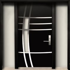 an open door with black and white lines painted on it