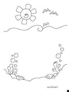 an ocean scene with fish and sun on the water coloring pages for kids to print