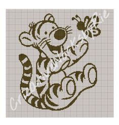 a cross stitch pattern with an image of a tiger holding a honeybee on it's back