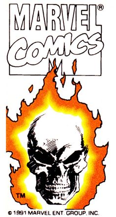 an old comic book cover with a skull on it's face and flames in the background