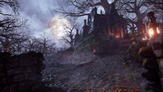 an image of a creepy castle in the woods