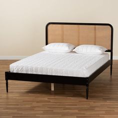 Baxton Studio Elston Mid-Century Modern Charcoal Finished Wood and Synthetic Rattan Queen Size Platform Bed FredCo theFredCo Bed Frame Legs, Bed Inspo, King Size Platform Bed, Full Size Platform Bed, Rattan Headboard, Bed Platform, Queen Size Platform Bed, Curved Headboard, Queen Platform Bed