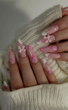 Nail Inspo Pink Almond, Nail Inspo Gel X Almond, Bo Peep Nails, Gel X Nail Inspo Almond, Almond Nails Designs Pink, Pink Almond Nails Design, Heart Flutter, Soft Nails