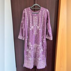 Brand New 3 Piece, Lavendar, Size 42. Stone And Embroidered Work All Over. Fitted Embroidered Purple Kurta, Fitted Purple Embroidered Kurta, Fitted Purple Kurta With Intricate Embroidery, Purple Embroidered Long Sleeve Kurta, Summer Purple Kurta With Chikankari Embroidery, Purple Chikankari Embroidery Kurta For Summer, Summer Festive Purple Kurta, Purple Summer Festive Kurta, Purple Straight Kurta With Intricate Embroidery