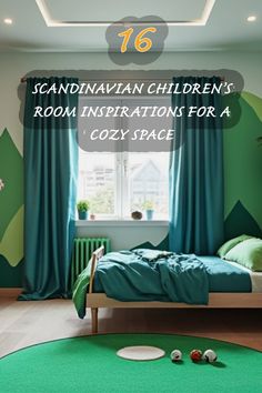 I love how this Scandinavian children's room beautifully combines comfort and style! The calming color palette of greens and blues, paired with playful mountain motifs, creates a cozy space perfect for imaginative play. The natural light pouring in from the window and the touch of greenery add warmth to the room, making it a perfect retreat for little ones. Hollywood Regency Bedroom, Blue Boys Bedroom, Cozy Scandinavian, Plush Area Rugs, Cozy Reading Nook, Calming Colors, Cozy Reading, Cozy Nook, Toddler Room