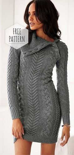 a woman is wearing a gray sweater dress