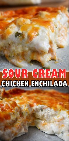 this is an image of chicken enchilada with cheese and sauce on it